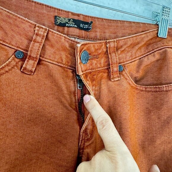 Prana Orange Low Rise Skinny Jeans Womens Denim Zip Fly Pockets Size 25 - Picture 5 of 12